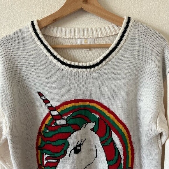 Unicorn Believe Knit Christmas  Sweater SZ Large - Picture 2 of 16